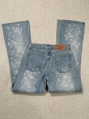 Vintage Boho Paris Blues Jeans Light Wash Butterly Floral Design USA Made Size 7